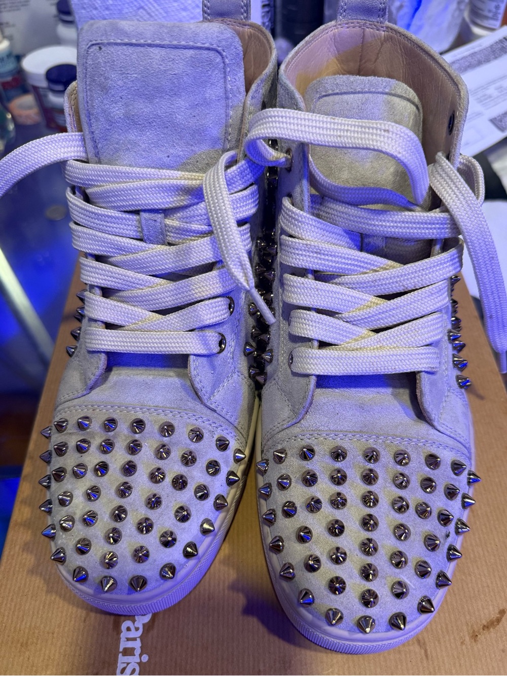 Louis Vuitton Beige Spike-Studded High-Top Sneakers